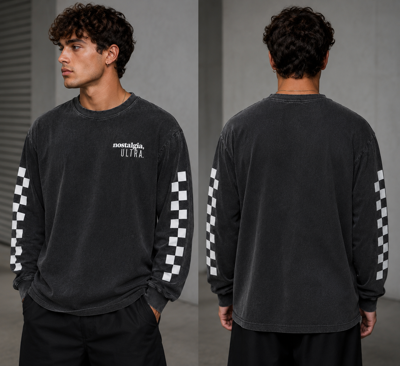 CHECKERED LS VINTAGE WASH BLACK