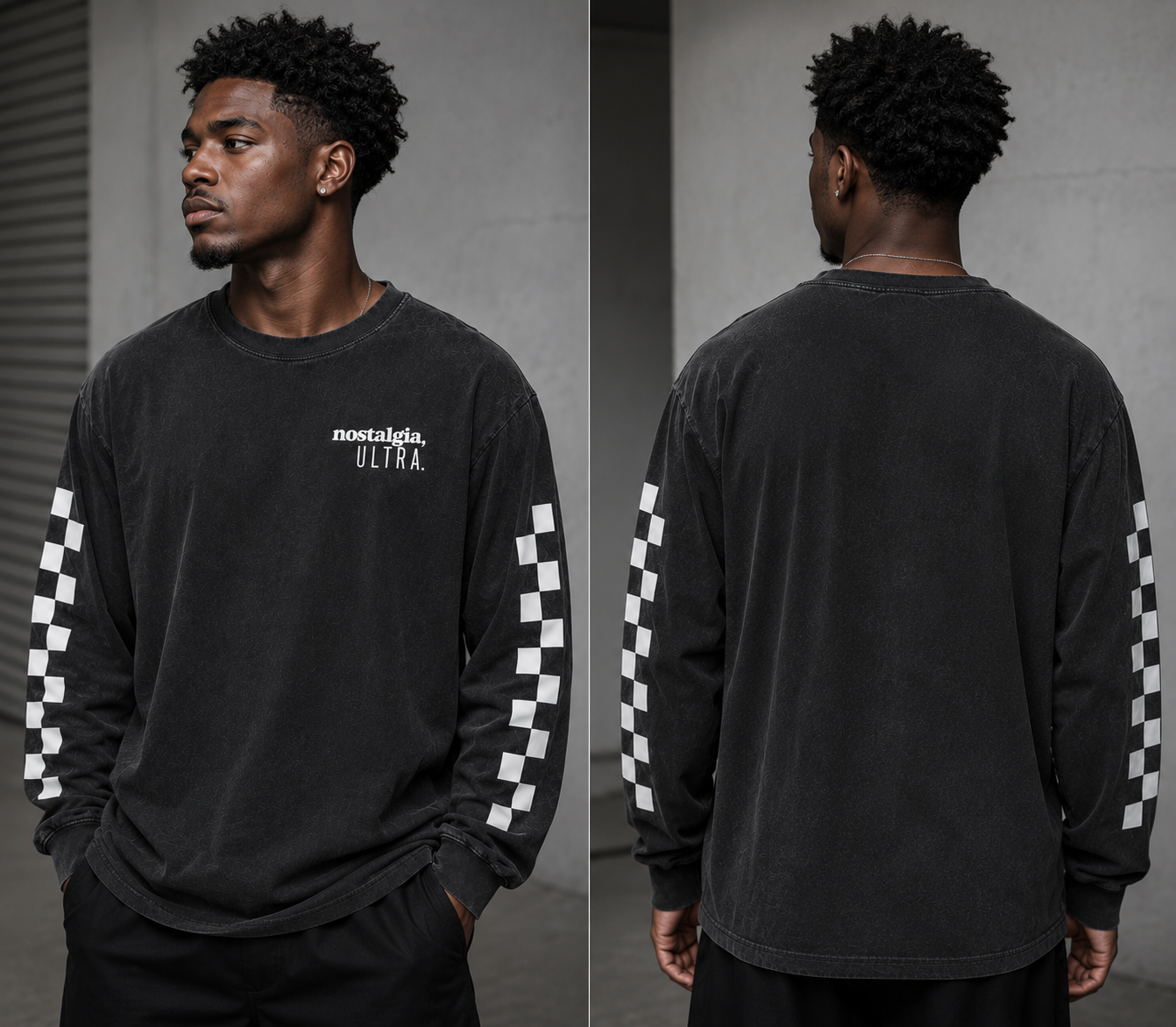 CHECKERED LS VINTAGE WASH BLACK